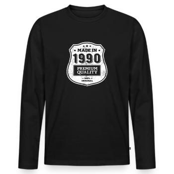 HERGESTELLT 1990 - Männer Premium Bio Langarmshirt - Schwarz - Vorne - Nico (187cm)