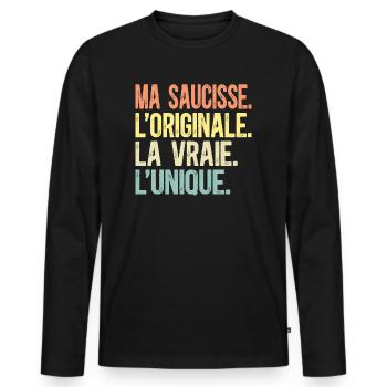 Ma Saucisse L'Originale La Vraie L'Unique Humour - T-shirt manches longues Premium bio Homme - noir - Devant - Nico (187cm)