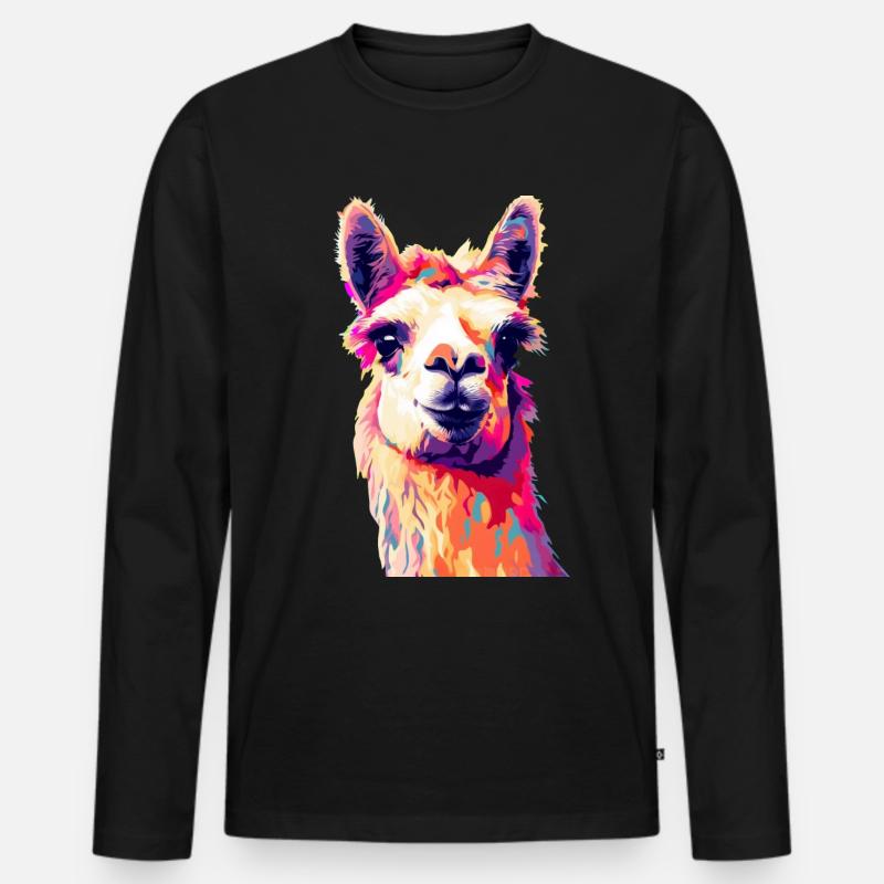 Lama - Männer Premium Bio Langarmshirt - Schwarz