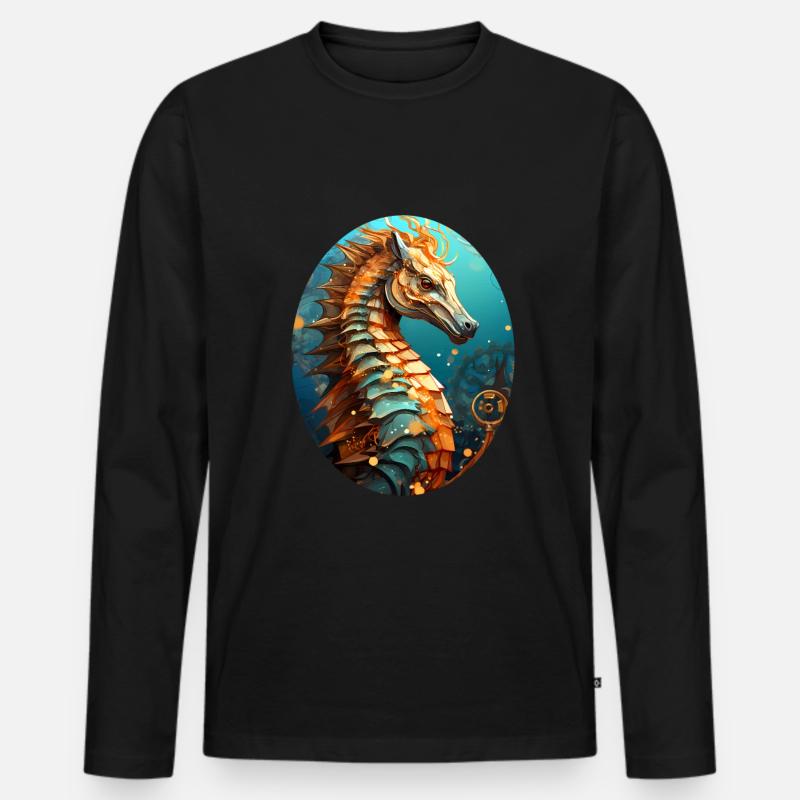 Seepferdchen - Männer Premium Bio Langarmshirt - Schwarz