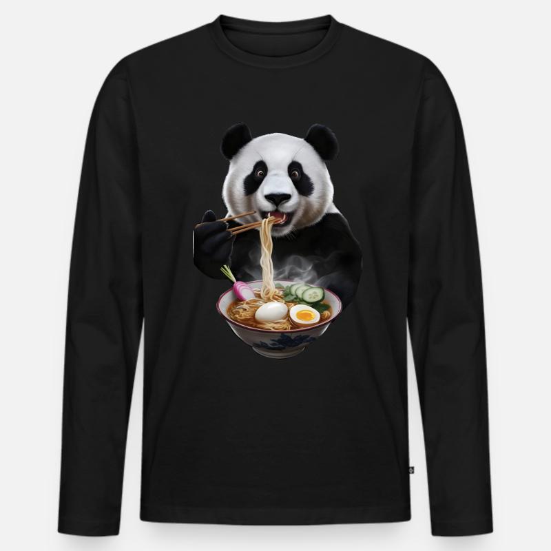 Panda - Männer Premium Bio Langarmshirt - Schwarz