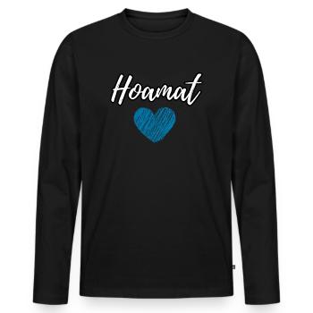 Hoamat Liebe mit blauem Herz Schriftzug - Männer Premium Bio Langarmshirt - Schwarz - Vorne - Nico (187cm)