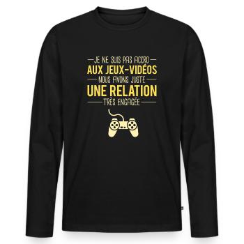 Pas accro aux jeux vidéos humour gamer geek - T-shirt manches longues Premium bio Homme - noir - Devant - Nico (187cm)