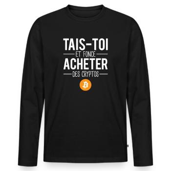 Acheter des cryptos humour bitcoin millionnaire - T-shirt manches longues Premium bio Homme - noir - Devant - Nico (187cm)