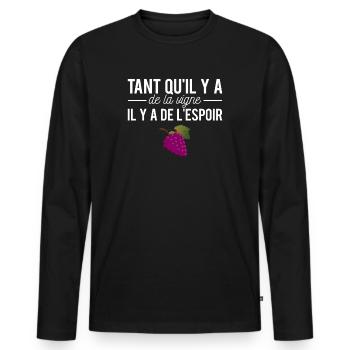Tant qu'il y a de la vigne il y a de l'espoir vin - T-shirt manches longues Premium bio Homme - noir - Devant - Nico (187cm)