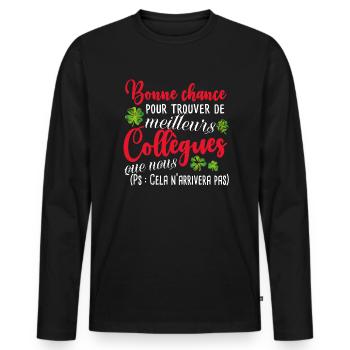Humour Collègue Collègues Cadeau Départ Retraite - T-shirt manches longues Premium bio Homme - noir - Devant - Nico (187cm)