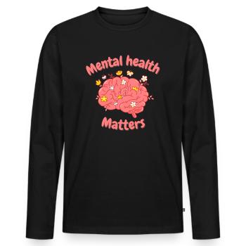 Floral Mental Health Matters - Mental Health Month - Men's Premium Organic Long Sleeve Shirt - black - Front - Nico (187cm)