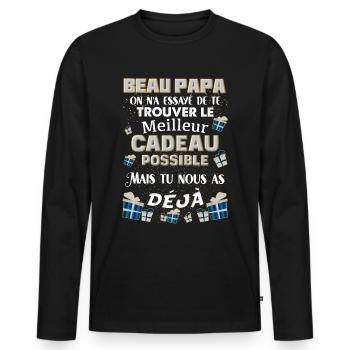 Mon beau papa, c'est le meilleur. humour beau-père - T-shirt manches longues Premium bio Homme - noir - Devant - Nico (187cm)