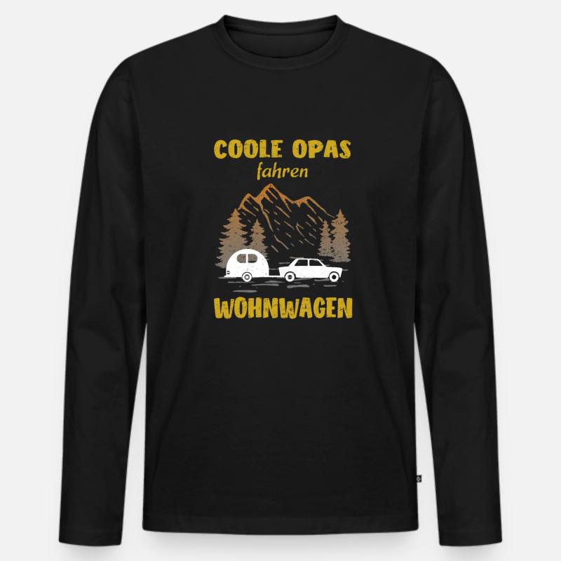 Wohnwagen Opa Enkel Camping - Männer Premium Bio Langarmshirt - Schwarz