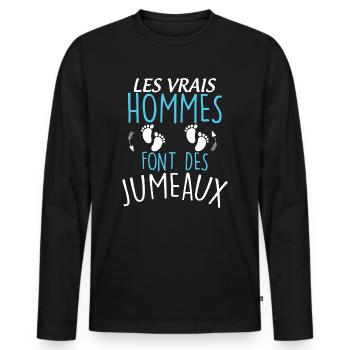 Papa De Jumeaux message Humour Naissance - T-shirt manches longues Premium bio Homme - noir - Devant - Nico (187cm)
