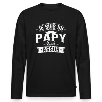 Je suis un papy qui assure, Cadeau Papy - T-shirt manches longues Premium bio Homme - noir - Devant - Nico (187cm)