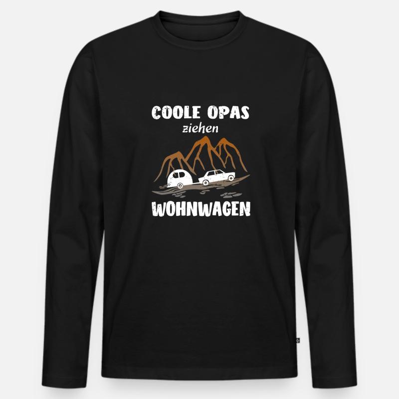 Wohnwagen Camping Opa - Männer Premium Bio Langarmshirt - Schwarz
