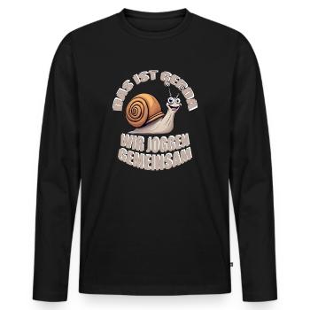 Das ist Gerda, wir joggen zusammen. - Männer Premium Bio Langarmshirt - Schwarz - Vorne - Nico (187cm)