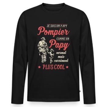 Grand Père Sapeur Pompier Papy Cool Pompiers Papi - T-shirt manches longues Premium bio Homme - noir - Devant - Nico (187cm)
