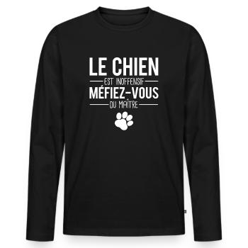 Le chien est inoffensif méfiez vous du maître - T-shirt manches longues Premium bio Homme - noir - Devant - Nico (187cm)