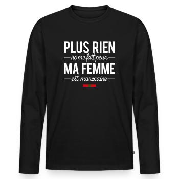 J'ai peur de rien ma femme est marocaine couple - T-shirt manches longues Premium bio Homme - noir - Devant - Nico (187cm)