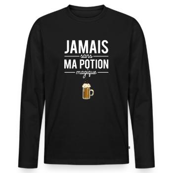 Jamais sans ma potion magique bière humour apéro - T-shirt manches longues Premium bio Homme - noir - Devant - Nico (187cm)