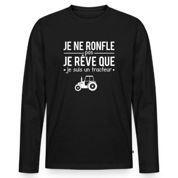 Je ne ronfle pas je rêve que je suis un tracteur - T-shirt manches longues Premium bio Homme - noir - Devant - Nico (187cm)