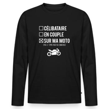 Célibataire en couple sur ma moto humour motard - T-shirt manches longues Premium bio Homme - noir - Devant - Nico (187cm)