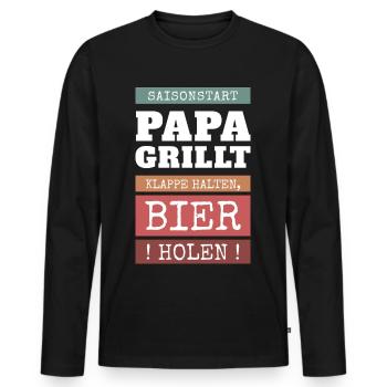 Papa grillt - Klappe halten, Bier holen! - Männer Premium Bio Langarmshirt - Schwarz - Vorne - Nico (187cm)