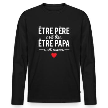 Être père c'est bien être papa c'est mieux cadeau - T-shirt manches longues Premium bio Homme - noir - Devant - Nico (187cm)