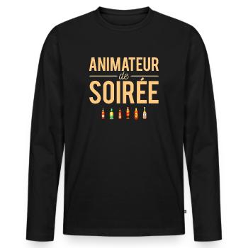 Animateur de soirée fêtard apéro alcool humour - T-shirt manches longues Premium bio Homme - noir - Devant - Nico (187cm)