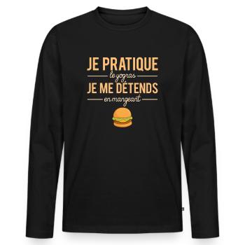 Je pratique le yogras je me détends en mangeant - T-shirt manches longues Premium bio Homme - noir - Devant - Nico (187cm)