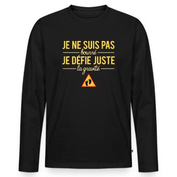 Je ne suis pas bourré je défie la gravité humour - T-shirt manches longues Premium bio Homme - noir - Devant - Nico (187cm)