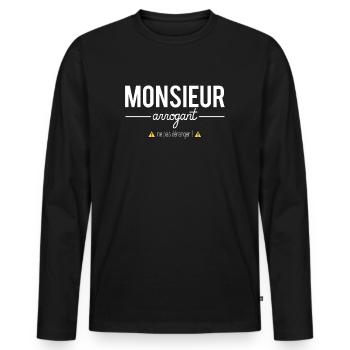 Monsieur arrogant ne pas déranger humour - T-shirt manches longues Premium bio Homme - noir - Devant - Nico (187cm)