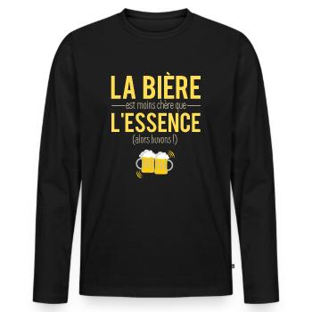 La bière moins chère que l'essence apéro humour - T-shirt manches longues Premium bio Homme - noir - Devant - Nico (187cm)