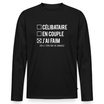 Célibataire En Couple J'ai Faim Humour - T-shirt manches longues Premium bio Homme - noir - Devant - Nico (187cm)
