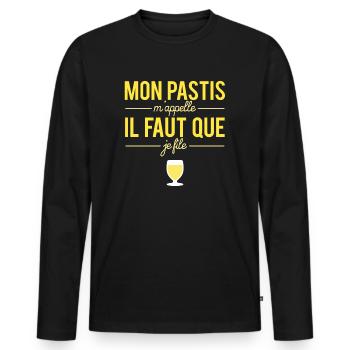 Mon pastis m'appelle il faut que je file humour - T-shirt manches longues Premium bio Homme - noir - Devant - Nico (187cm)