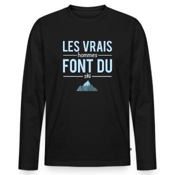 Les Vrais Hommes Font Du Ski Hiver Humour - T-shirt manches longues Premium bio Homme - noir - Devant - Nico (187cm)