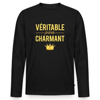 Véritable Prince Charmant Beau Gosse Humour - T-shirt manches longues Premium bio Homme - noir - Devant - Nico (187cm)