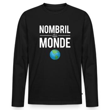 Le Nombril Du Monde Centre Du Monde Humour - T-shirt manches longues Premium bio Homme - noir - Devant - Nico (187cm)
