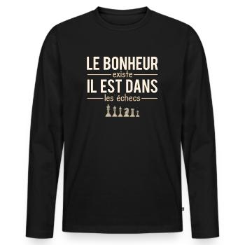 Le Bonheur Existe il Est Dans Les Échecs Humour - T-shirt manches longues Premium bio Homme - noir - Devant - Nico (187cm)
