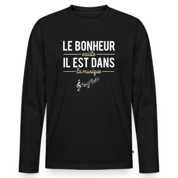 Le Bonheur Existe il Est Dans La Musique Humour - T-shirt manches longues Premium bio Homme - noir - Devant - Nico (187cm)