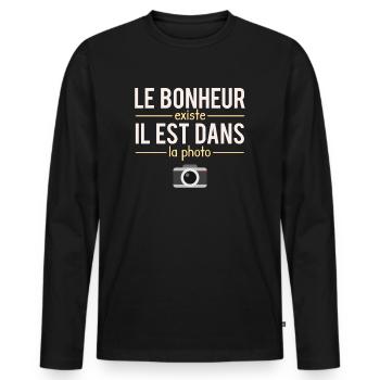 Le Bonheur Existe il Est Dans La Photo Humour - T-shirt manches longues Premium bio Homme - noir - Devant - Nico (187cm)