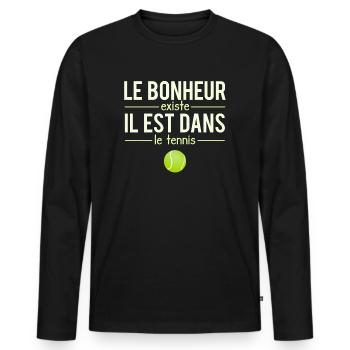 Le Bonheur Existe il Est Dans Le Tennis Humour - T-shirt manches longues Premium bio Homme - noir - Devant - Nico (187cm)