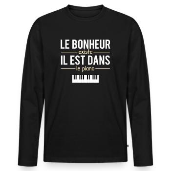 Le Bonheur Existe il Est Dans Le Piano Pianiste - T-shirt manches longues Premium bio Homme - noir - Devant - Nico (187cm)