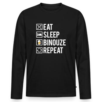 Eat Sleep Binouze Repeat Blague Bière Humour - T-shirt manches longues Premium bio Homme - noir - Devant - Nico (187cm)