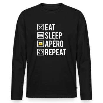 Eat Sleep Apéro Repeat Blague Alcool Humour - T-shirt manches longues Premium bio Homme - noir - Devant - Nico (187cm)