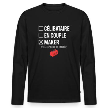 Célibataire En Couple Maker Bricoleur Humour - T-shirt manches longues Premium bio Homme - noir - Devant - Nico (187cm)