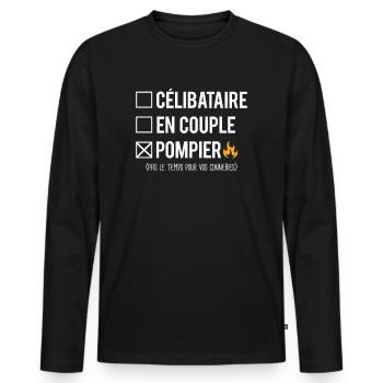Célibataire En Couple Pompier Métier Humour - T-shirt manches longues Premium bio Homme - noir - Devant - Nico (187cm)
