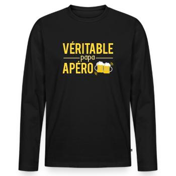 Véritable Papa Apéro Bière Humour - T-shirt manches longues Premium bio Homme - noir - Devant - Nico (187cm)