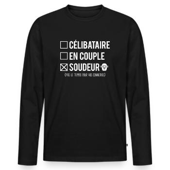 Célibataire En Couple Soudeur Soudure Humour - T-shirt manches longues Premium bio Homme - noir - Devant - Nico (187cm)
