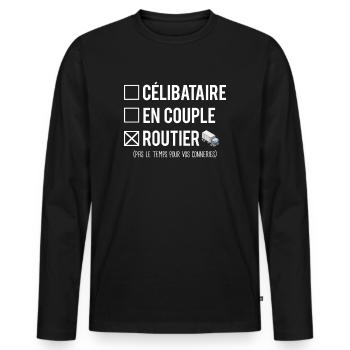 Célibataire En Couple Routier Chauffeur Camion - T-shirt manches longues Premium bio Homme - noir - Devant - Nico (187cm)