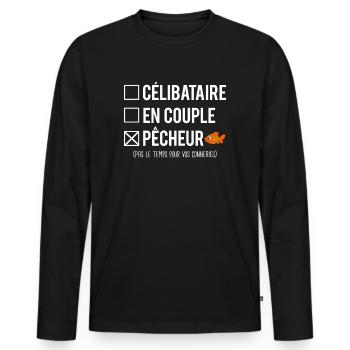Célibataire En Couple Blague Pêcheur Humour - T-shirt manches longues Premium bio Homme - noir - Devant - Nico (187cm)