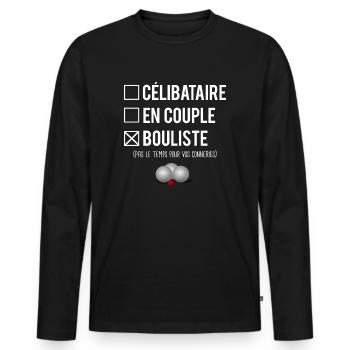 Célibataire En Couple Bouliste Pétanque Humour - T-shirt manches longues Premium bio Homme - noir - Devant - Nico (187cm)