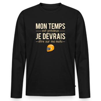 Mon Temps Est Précieux Moto Motard Humour - T-shirt manches longues Premium bio Homme - noir - Devant - Nico (187cm)